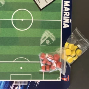 Imanes de diversos colores para pizarras tácticas deportivas.